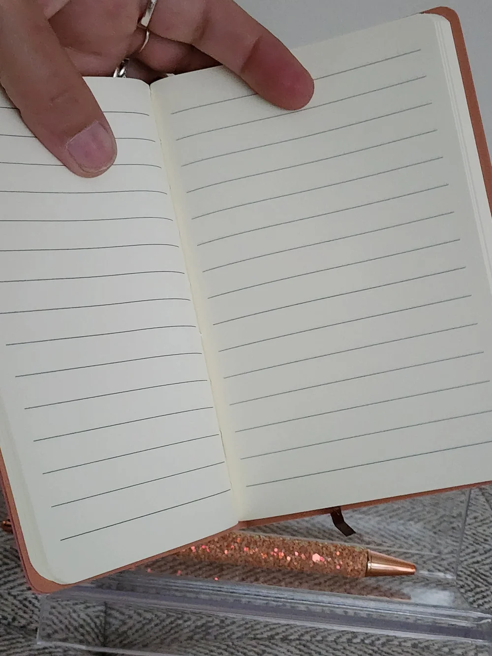 Blush Pink Tree-Embossed Faux Leather Journal with Rose Gold Glitter Pen